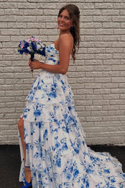 Sweetheart Strapless A-Line Tiered Party Prom Dress With Train