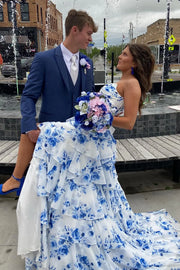 Sweetheart Strapless A-Line Tiered Party Prom Dress With Train