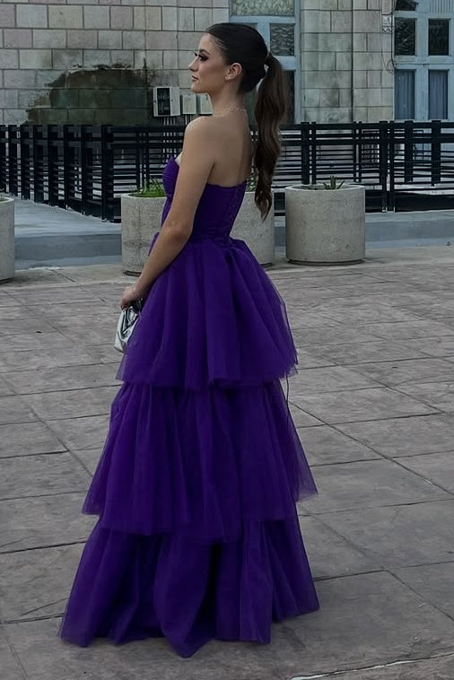Sweetheart Strapless A-Line Tiered Tulle Party Prom Dress