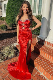 Sweetheart Strapless Beaded Long Party Prom Dress With Slit