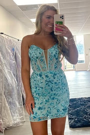 Sweetheart Strapless Bodycon Empire Appliques Mini Homecoming Dress