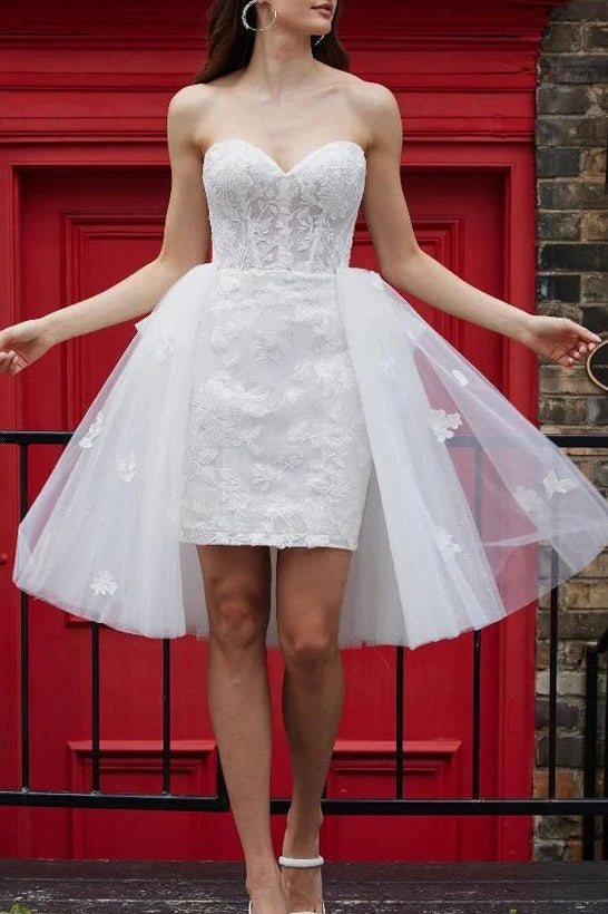 Sweetheart Strapless Bodycon Lace Short Wedding Dress White / US 10