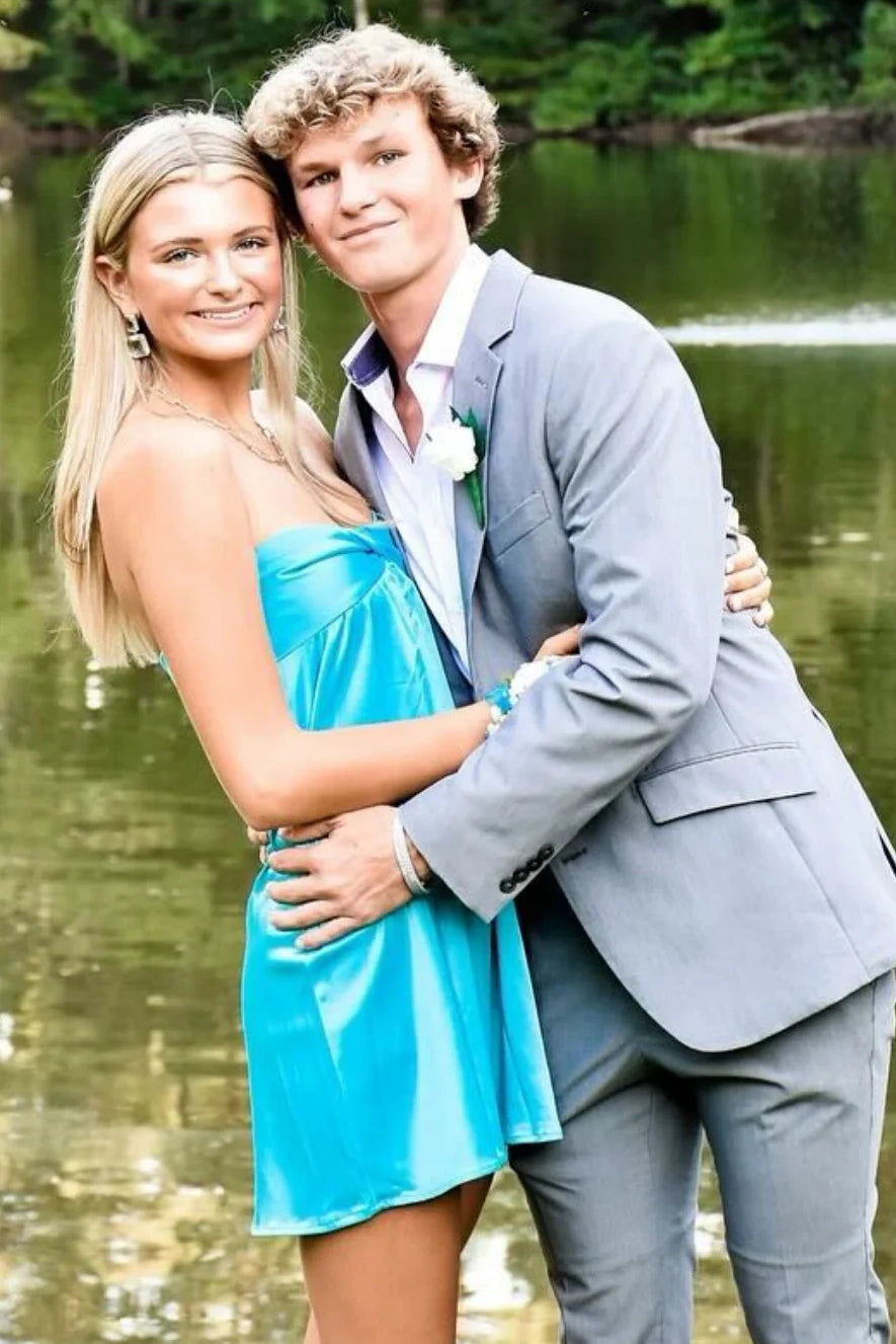 Sweetheart Strapless Casual A-Line Satin Summer Homecoming Dress