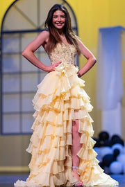 Sweetheart Strapless Chiffon A-Line Lace Appliques Party Prom Dress