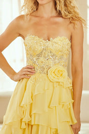 Sweetheart Strapless Chiffon A-Line Lace Appliques Party Prom Dress