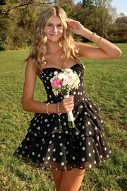 Sweetheart Strapless Chiffon A-Line Tiered Polka Dots Homecoming Dress