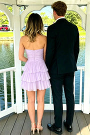 Sweetheart Strapless Chiffon A-Line Tiered Short Homecoming Dress
