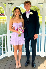 Sweetheart Strapless Chiffon A-Line Tiered Short Homecoming Dress
