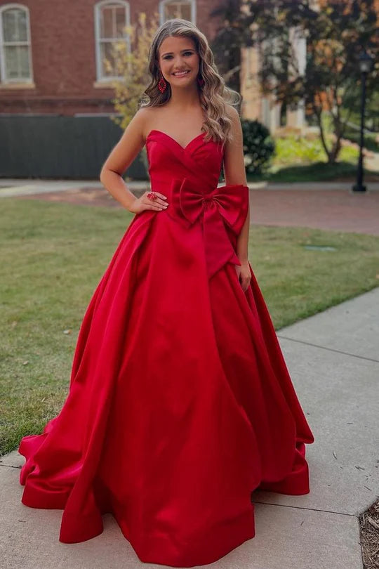 Sweetheart Strapless Empire A-Line Red Prom Dress