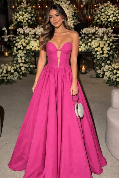 Sweetheart Strapless Empire A-Line Satin Maxi Pleated Party Prom Dress