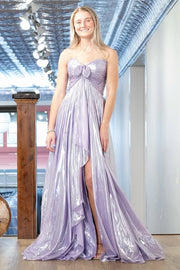Sweetheart Strapless Empire A-Line Satin Party Prom Dress With Slit