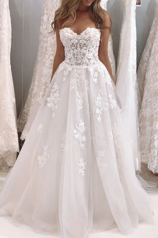 Sweetheart Strapless Empire Appliques Long Wedding Dress