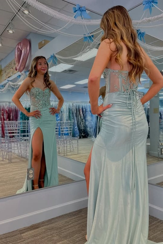 Sweetheart Strapless Empire Appliques Mermaid Party Prom Dress