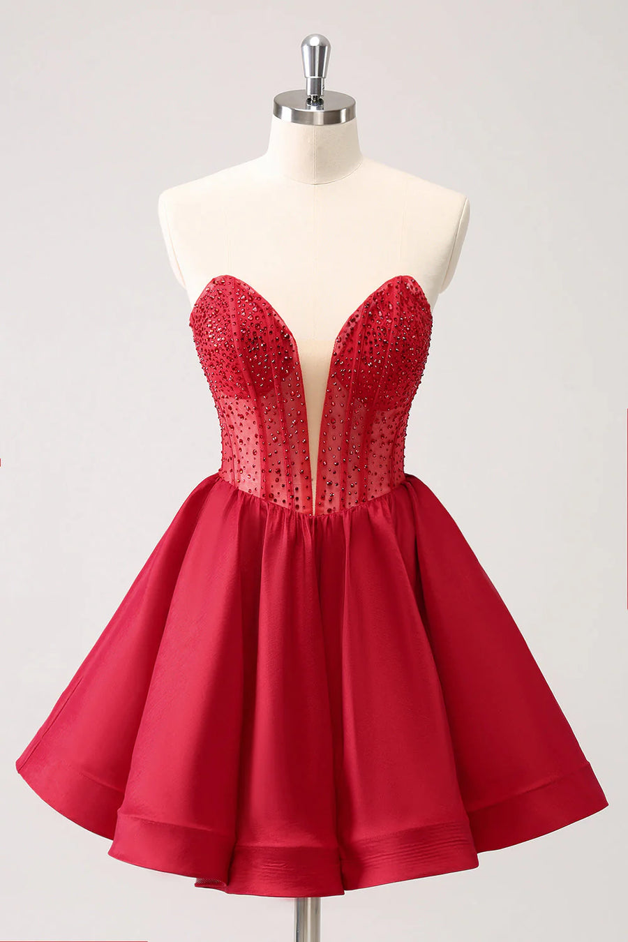 Sweetheart Strapless Empire Beaded A-Line Satin Homecoming Dress | Joyofdress Sweetheart Strapless Empire Beaded A-Line Satin Homecoming Dress | Joyofdress