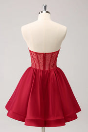 Sweetheart Strapless Empire Beaded A-Line Satin Homecoming Dress