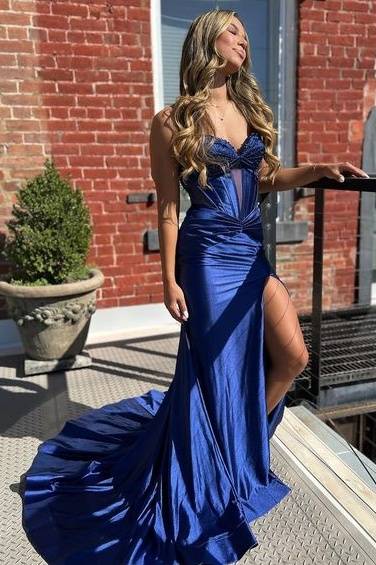 Sweetheart Strapless Empire Beaded Mermaid Prom Dress