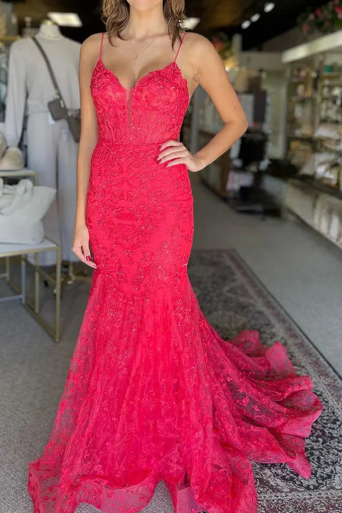 Sweetheart Strapless Empire Lace Appliques Mermaid Prom Dress