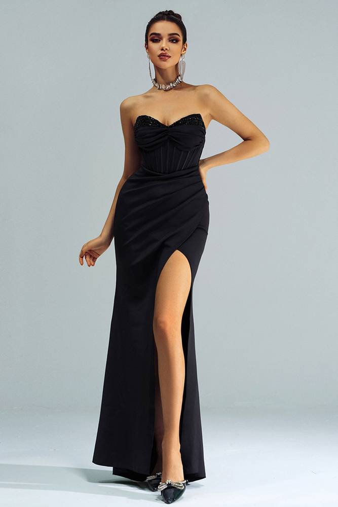 Sweetheart Strapless Empire Long Party Evening Dress With Slit