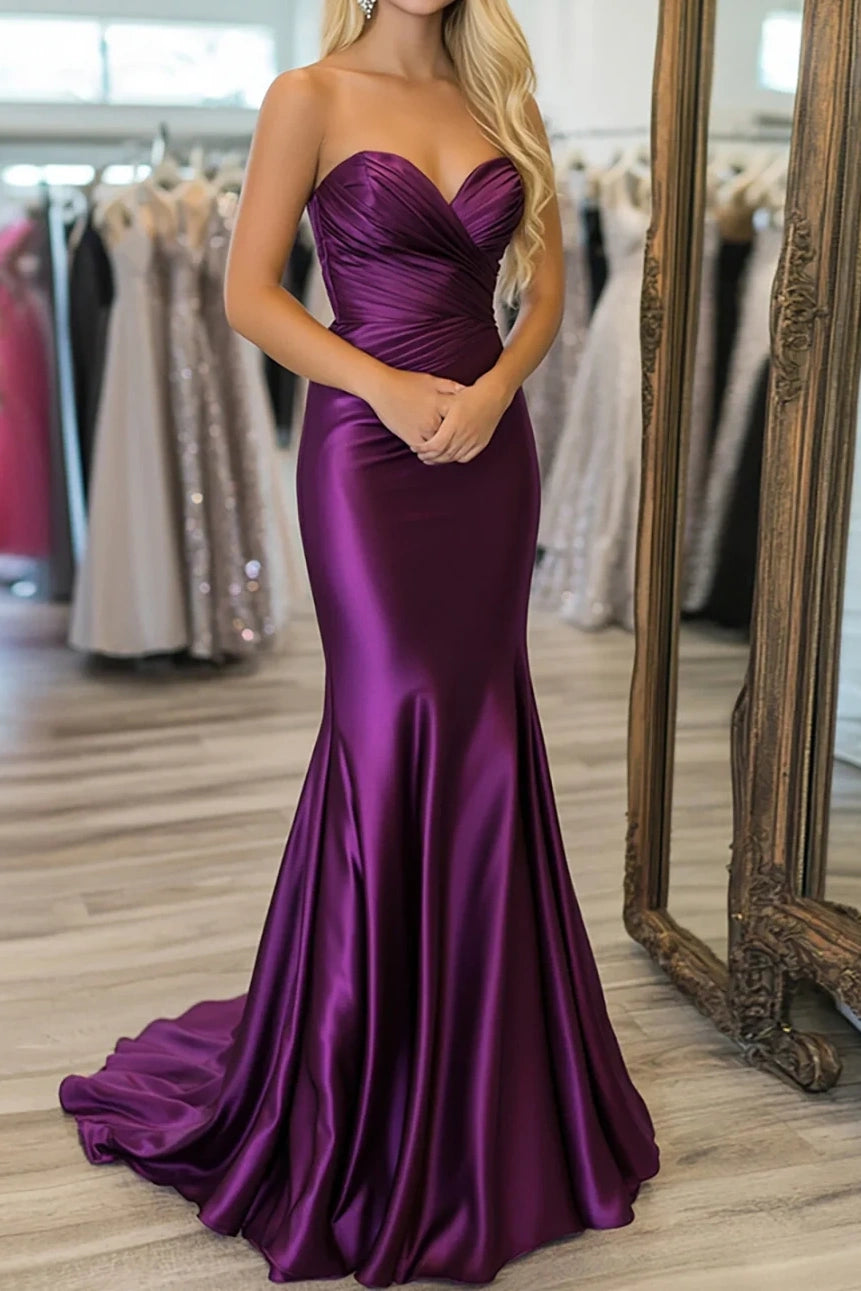 Sweetheart Strapless Empire Mermaid Long Party Prom Dress With Train 