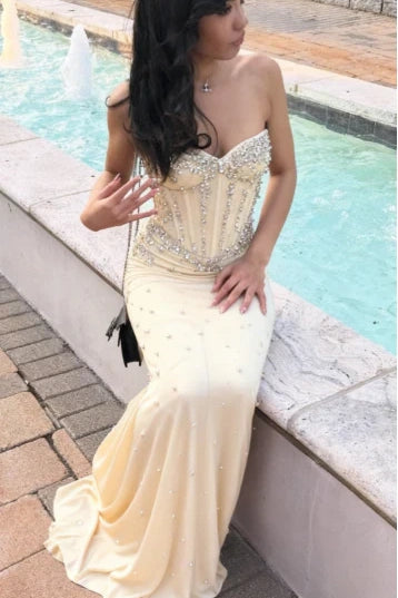 Sweetheart Strapless Empire Satin Beaded Party Prom Dress