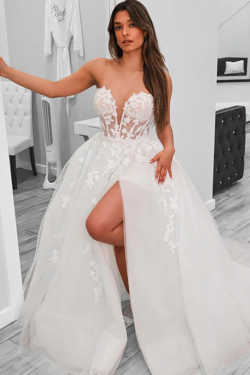 Sweetheart Strapless Empire Sheer Long A-Line Wedding Dress Custom Color / US 8