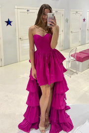 Sweetheart Strapless High Low Tiered Party Prom Dress