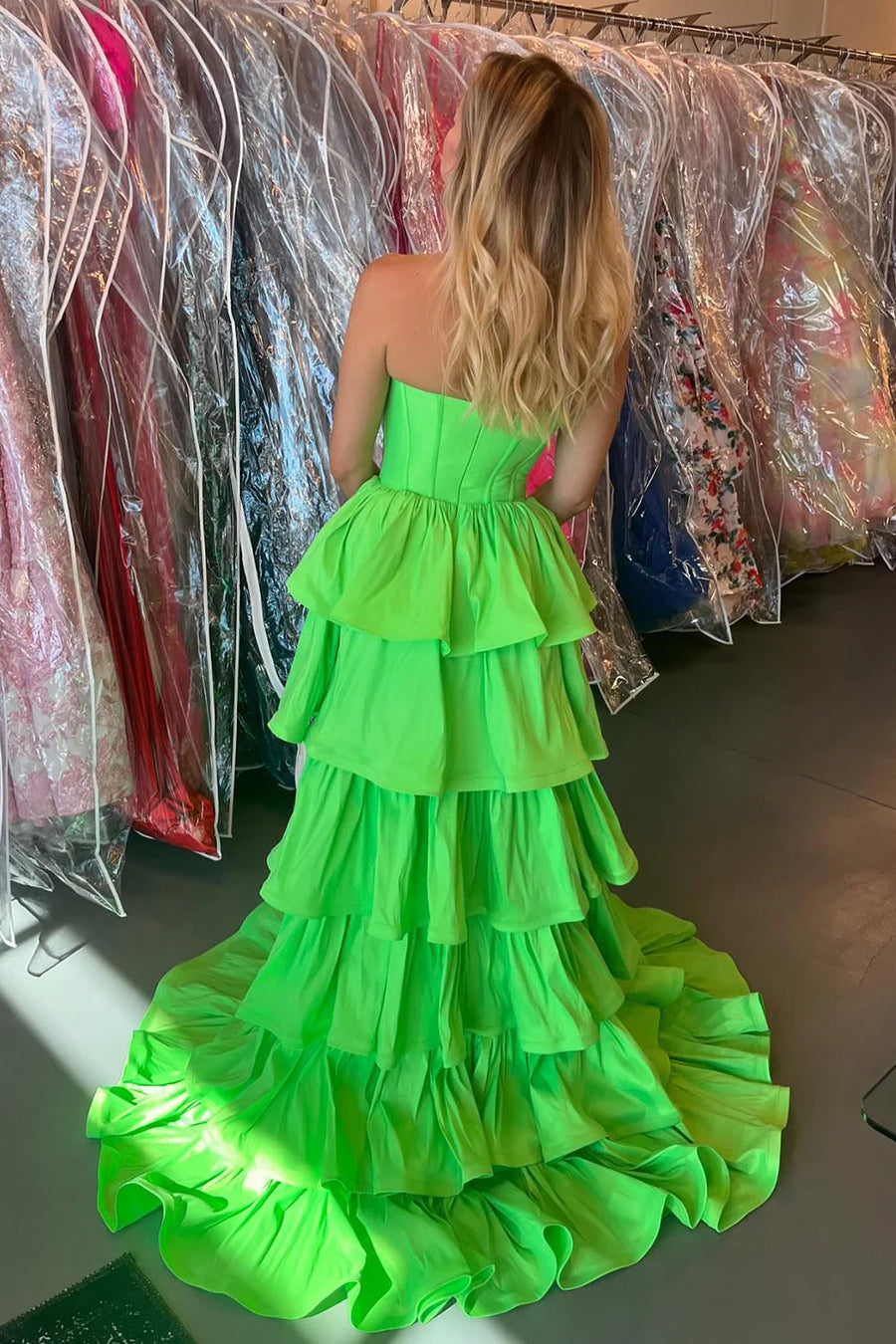 Sweetheart Strapless High Low Tiered Party Prom Dress