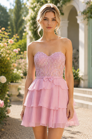Sweetheart Strapless Lace-Up A-Line Two Tone Tiered Homecoming Dress