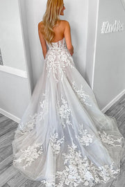 Sweetheart Strapless Lace Appliques A-Line Wedding Dress