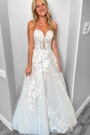 Sweetheart Strapless Lace Appliques A-Line Wedding Dress