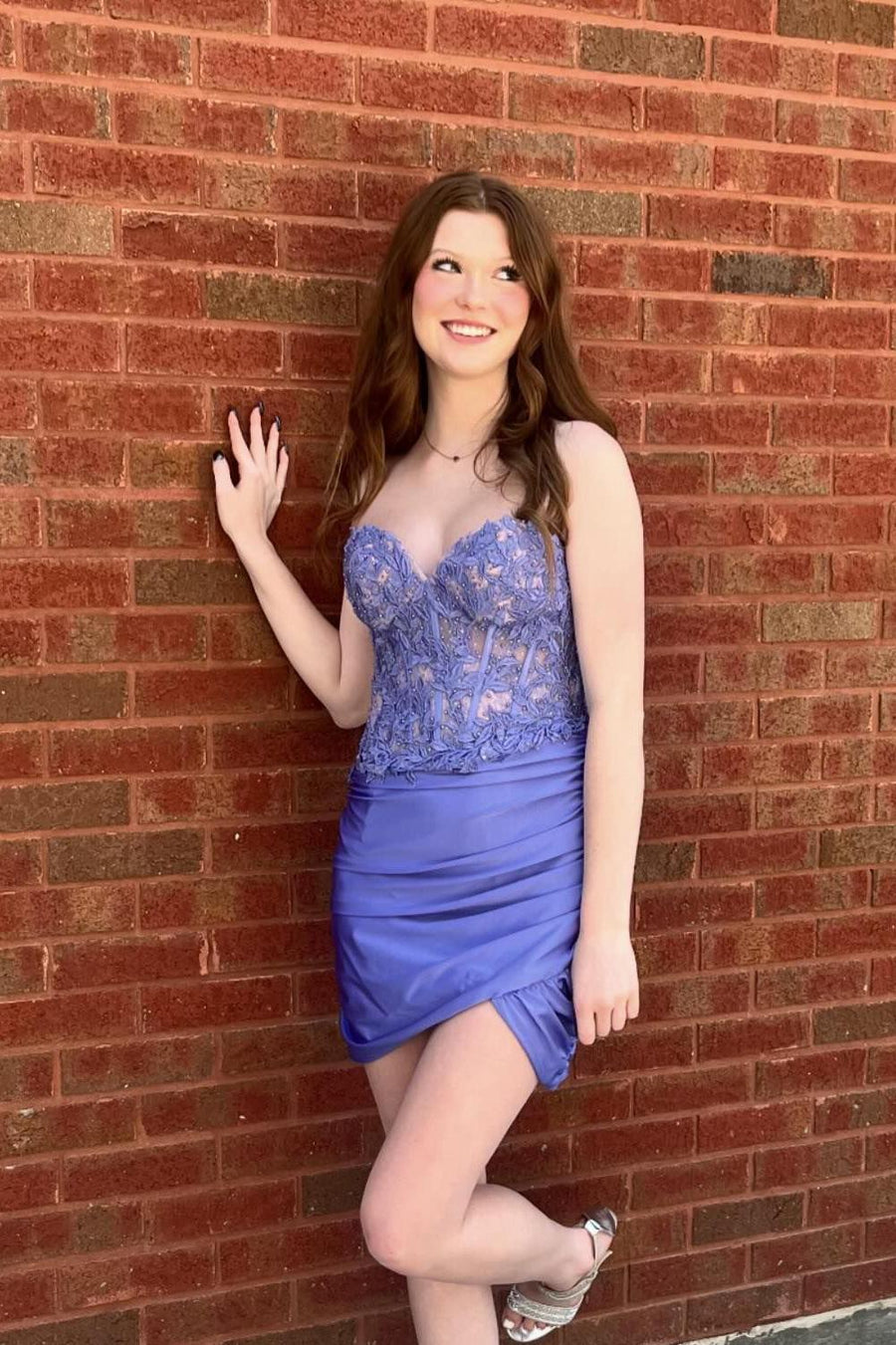 Sweetheart Strapless Lace Appliques Bodycon Homecoming Dress Lilac / US 16 Sweetheart Strapless Lace Appliques Bodycon Homecoming Dress Lilac / US 16