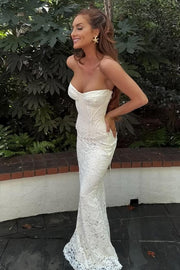 Sweetheart Strapless Mermaid Empire Lace Long Party Prom Dress