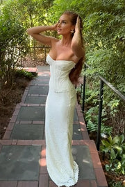 Sweetheart Strapless Mermaid Empire Lace Long Party Prom Dress