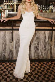 Sweetheart Strapless Mermaid Empire Lace Long Party Prom Dress