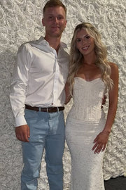 Sweetheart Strapless Mermaid Empire Lace Long Party Prom Dress