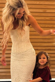 Sweetheart Strapless Mermaid Empire Lace Long Party Prom Dress