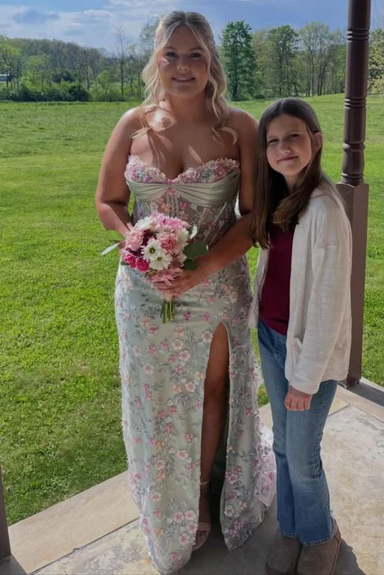 Sweetheart Strapless Mermaid Floral Tulle Mermaid Party Prom Dress