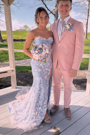 Sweetheart Strapless Mermaid Floral Tulle Mermaid Party Prom Dress