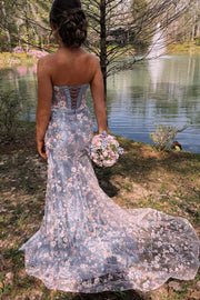 Sweetheart Strapless Mermaid Floral Tulle Mermaid Party Prom Dress