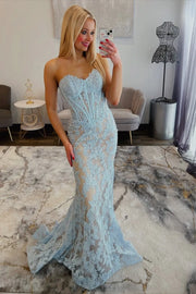 Sweetheart Strapless Mermaid Lace Party Prom Dress With Train