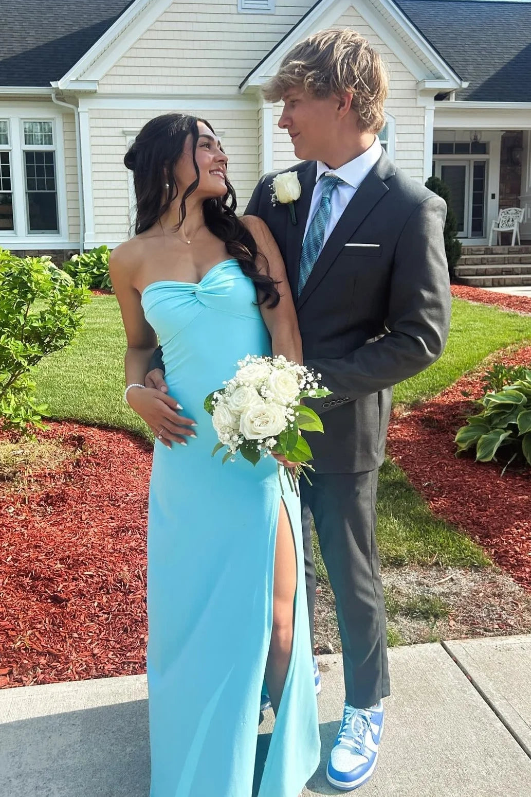Sweetheart Strapless Mermaid Party Prom Dress With Leg Slit