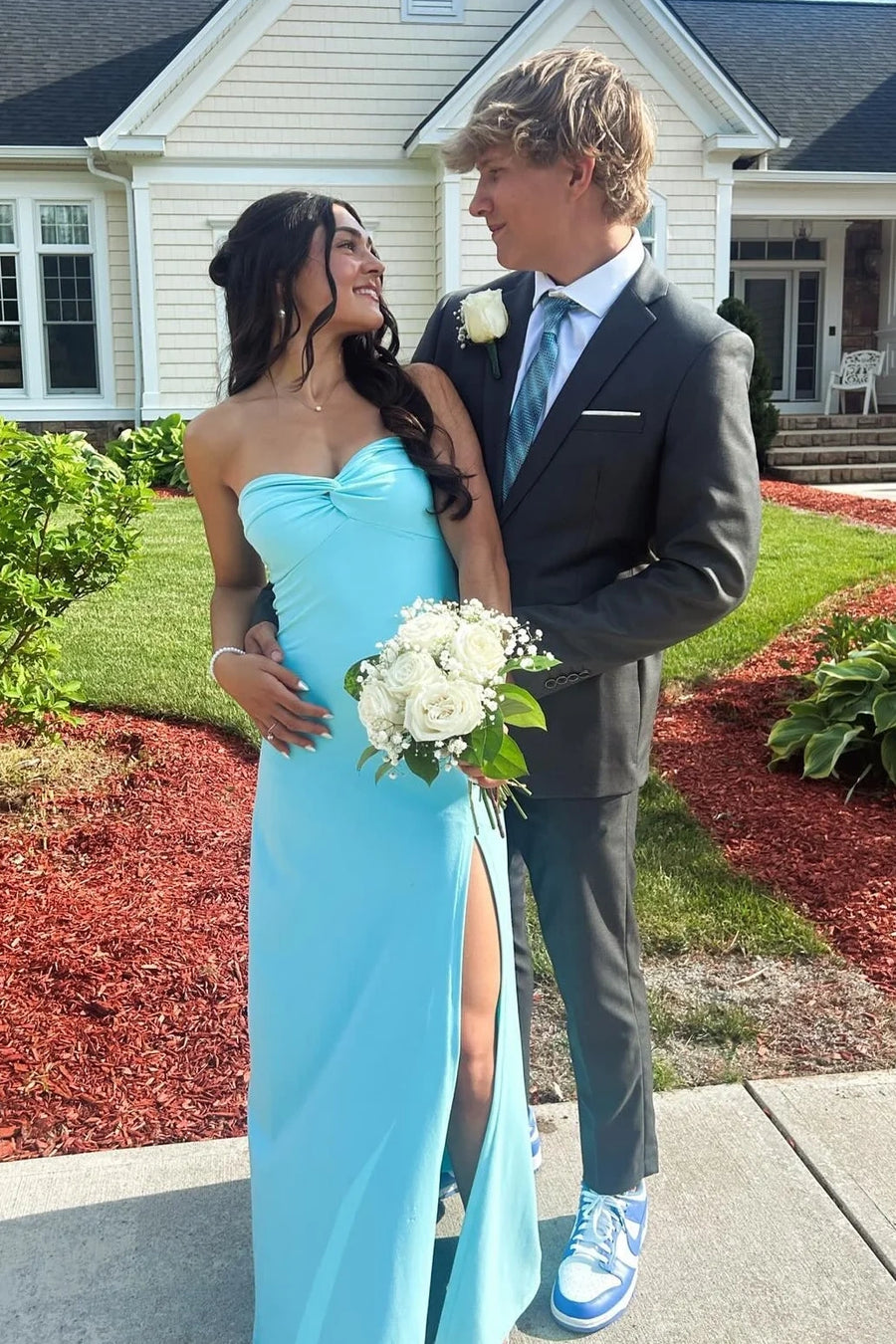 Sweetheart Strapless Mermaid Party Prom Dress With Leg Slit