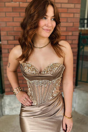 Sweetheart Strapless Mermaid Ruched Empire Appliques Party Prom Dress 