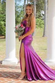 Sweetheart Strapless Mermaid Satin Party Prom Dress With Train