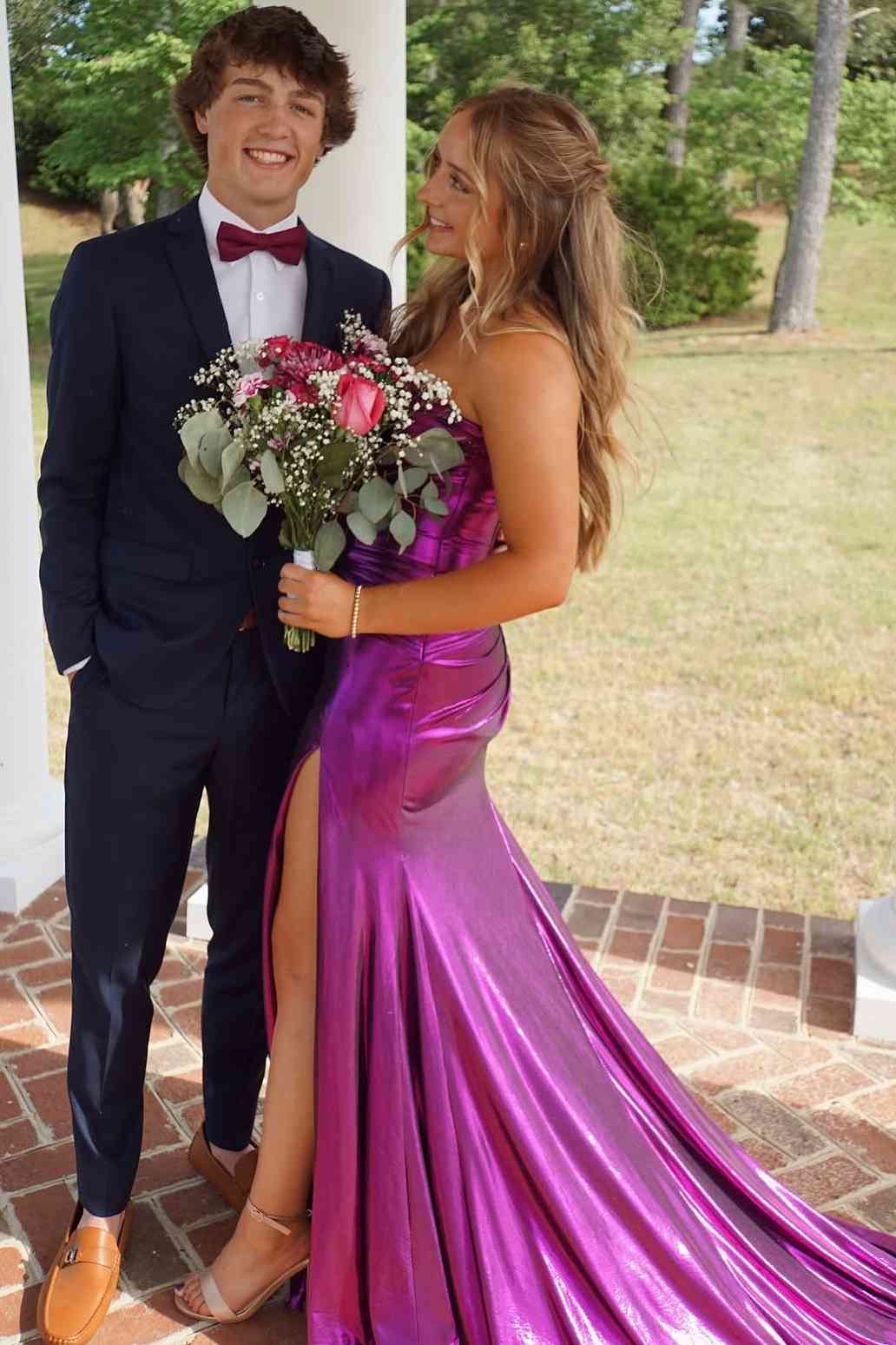 Sweetheart Strapless Mermaid Satin Party Prom Dress With Train
