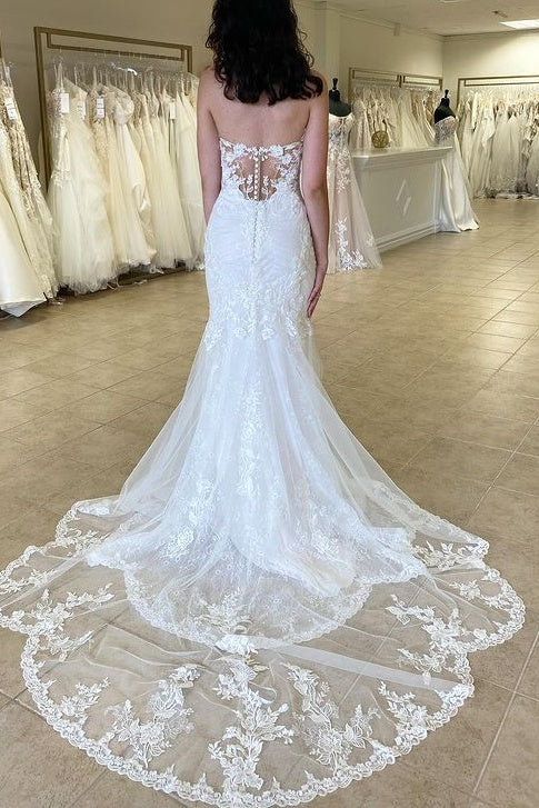 sweetheart strapless mermaid wedding dress Julia Corset-Back Lace and Tulle Mermaid Wedding Dress Ivory / 22