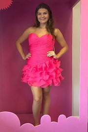 Sweetheart Strapless Pleated Empire Ruffle Homecoming Dress