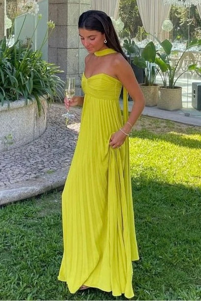 Sweetheart Strapless Pleated Long Party Prom Dress With Ribbon