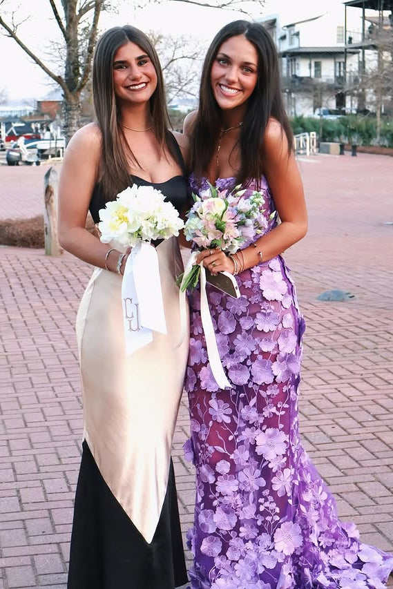 Sweetheart Strapless Purple Floral Lace Mermaid Party Prom Dress