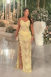 Sweetheart Strapless Ruched Empire Sheer Lace Party Prom Dress